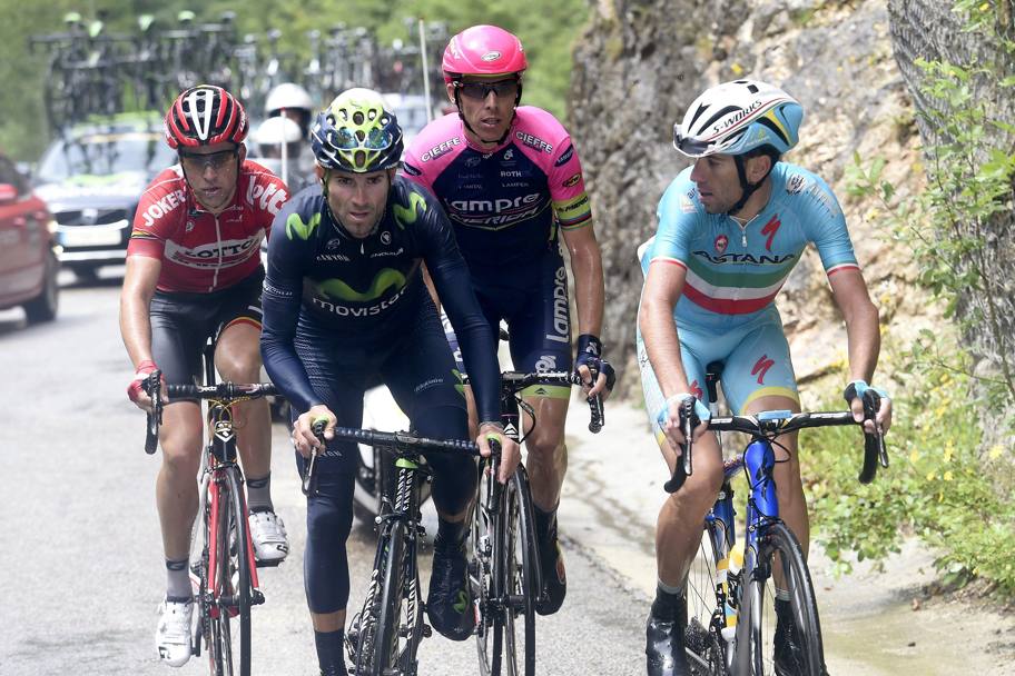 Sulla salita finale rimangono in quattro: Gallopin, Valverde, Rui Costa e Nibali. Bettini